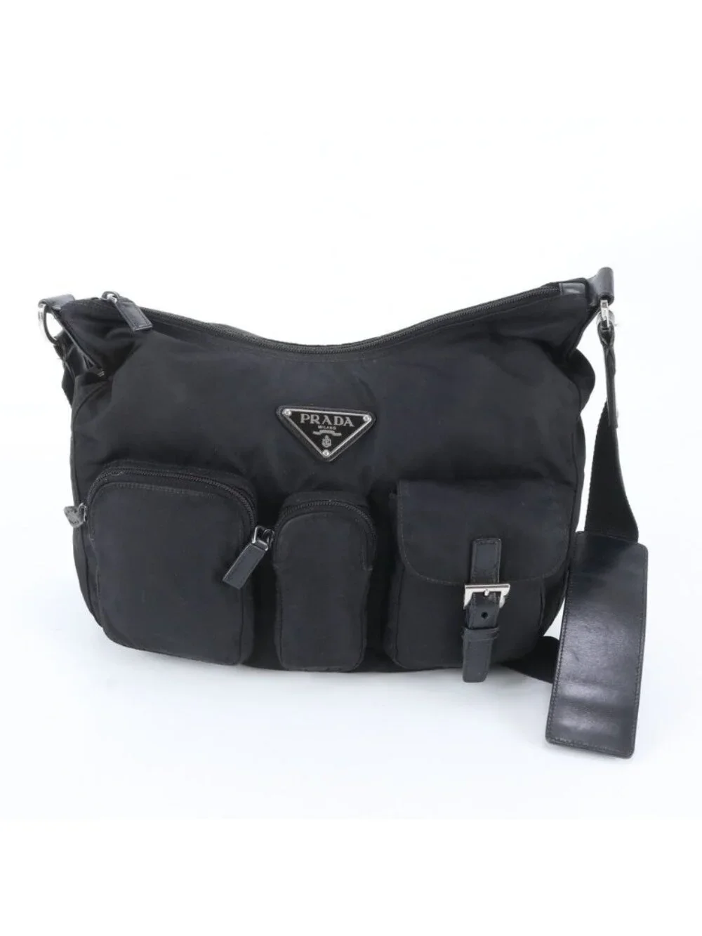 Prada Tessuto Nylon Triangle Logo Leather Shoulder Bag Crossbody Messenger